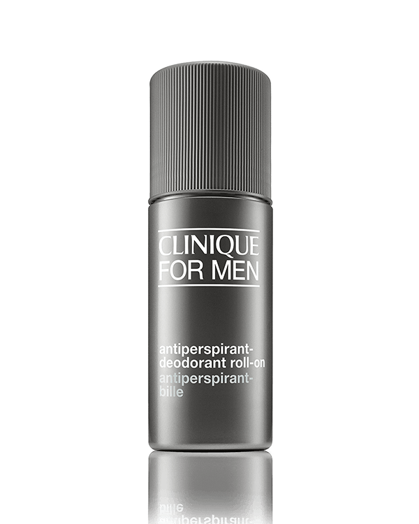 Clinique For Men™ Desodorante Antitranspirante en Roll-On, Controla eficazmente el olor y el sudor. No deja cercos blancos o residuos en la ropa oscura. Deja la piel cómoda.